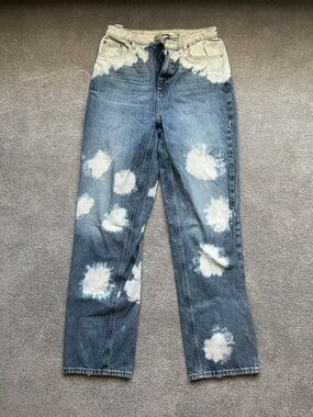 PacSun Tie-Dye Bleach Effect Straight Leg Jeans - Blue/White